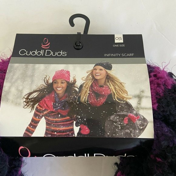 Cuddl Duds Womens Black Purple Pink Soft Striped Infinity Scarf - New with Tags - Picture 3 of 5